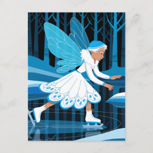 Cartão Postal Uma fada de iceské com asas azuis