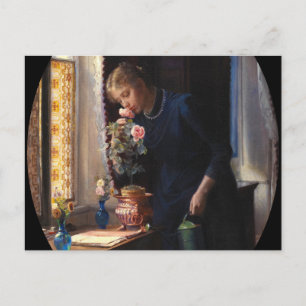Cartão Postal Uma garota cheirando um Rosa de Carl Bloch