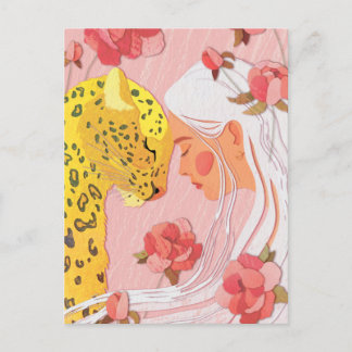 Cartão Postal uma garota com um leopardo