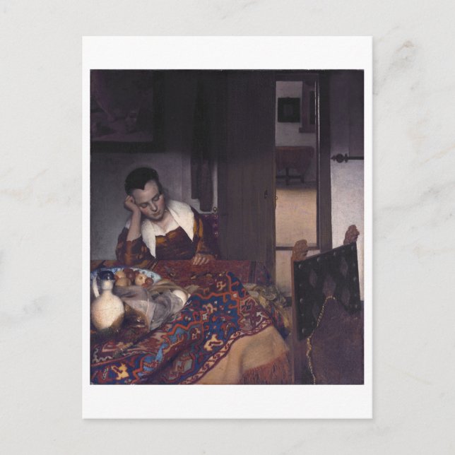 Cartão Postal Uma garota dormindo por Johannes Vermeer (Frente)