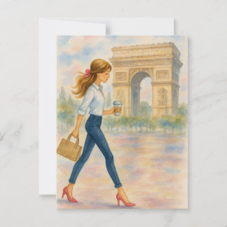 Cartão Postal Uma garota e a cena do Arco de Triomphe em Paris