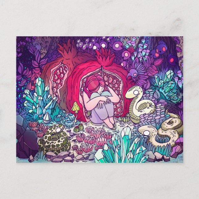 Cartão Postal Uma garotinha escondida num romã (Frente)