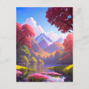 Cartão Postal Uma jornada ao lago no degrau da montanha