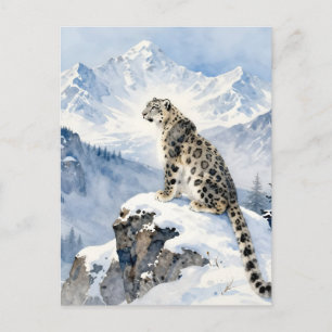 Cartão Postal Uma Leopardo-das-Nevadas em um Pico de Montanha Ne