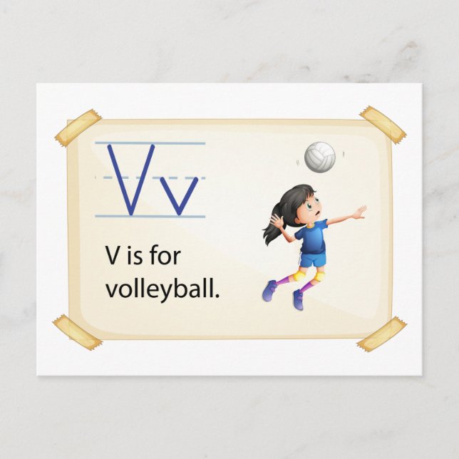 Cartão Postal Uma letra V para voleibol (Frente)