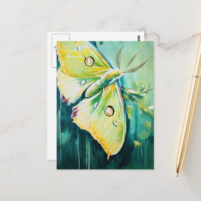 Cartão Postal Uma Linda Mariposa Verde (Frente/Verso In Situ)