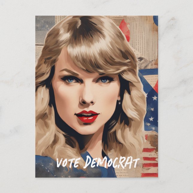 Cartão Postal Uma Linda Mulher Loura Votando Colagem Democrata (Frente)