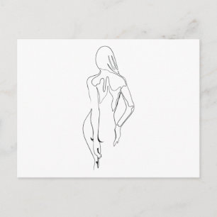 Cartão Postal Uma Linha de Desenho Nackte Frau Rücken Solteiro 