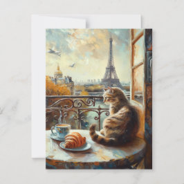 Cartão Postal Uma manhã em Paris | Ginger Cat em um café