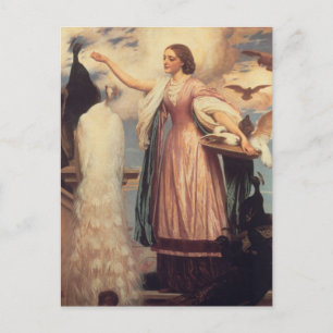 Cartão Postal Uma Menina Alimentando Pavões