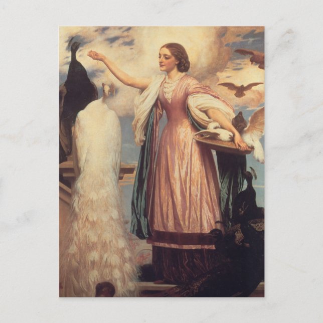 Cartão Postal Uma Menina Alimentando Pavões (Frente)