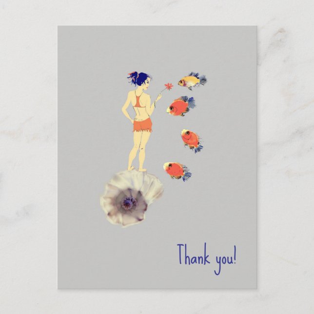 Cartão Postal Uma menina e peixe (Frente)