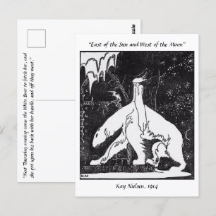 Cartão Postal Uma menina e um urso Ilustração vintage de conto d