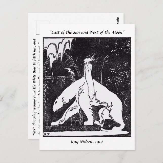 Cartão Postal Uma menina e um urso Ilustração vintage de conto d (Frente/Verso)