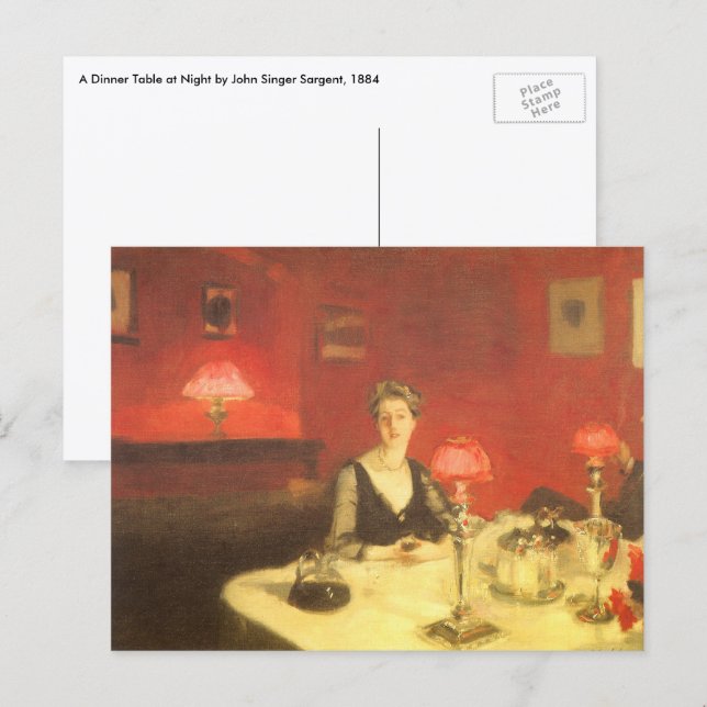 Cartão Postal Uma Mesa de Jantar à Noite por John Singer Sargent (Frente/Verso)