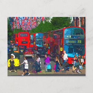Cartão Postal Uma movimentada Oxford Street com compradores e ôn