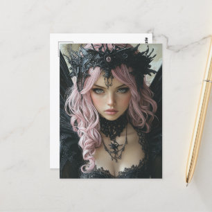 Cartão Postal Uma Mulher Anjo Escura com Cabelo Pastel