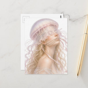Cartão Postal Uma Mulher Bonita Com Água-Viva e Pérolas