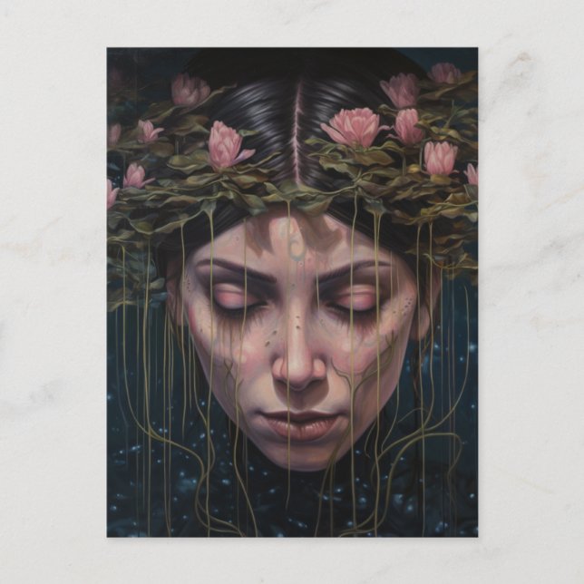 Cartão Postal Uma Mulher Com Flores De Água (Frente)