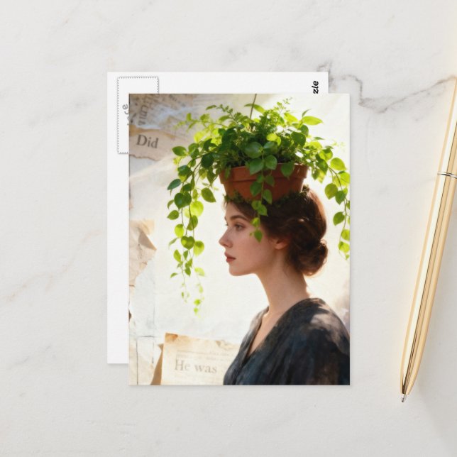 Cartão Postal Uma Mulher com Vaso de Planta na Cabeça (Frente/Verso In Situ)