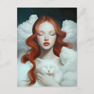 Cartão Postal Uma Mulher De Cabelo Vermelho Segurando Um Gato Na