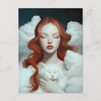 Cartão Postal Uma Mulher De Cabelo Vermelho Segurando Um Gato Na