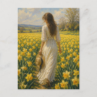 Cartão Postal Uma Mulher em um Campo de Narcisos por M. Laplante