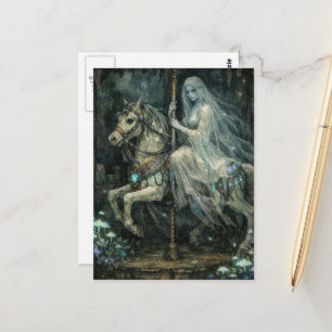 Cartão Postal Uma Mulher Fantasma em Cavalo de Carrossel Abandon