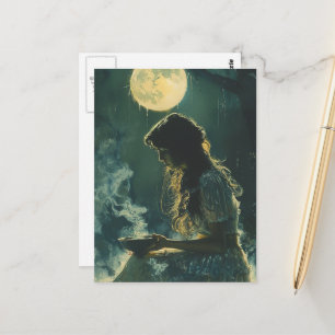 Cartão Postal Uma Mulher Feitiço de Lua Cheia Com Incenso