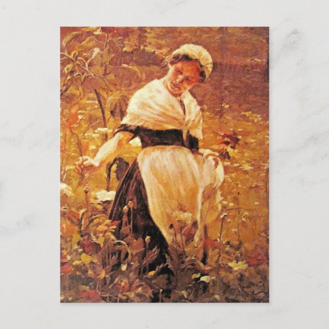 Cartão Postal Uma mulher num campo (Frente)