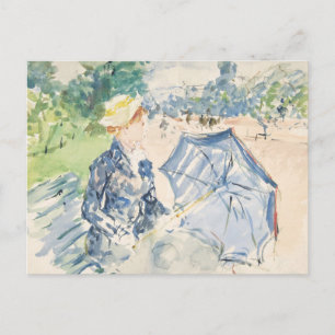 Cartão Postal Uma mulher sentada em um banco   Berthe Morisot