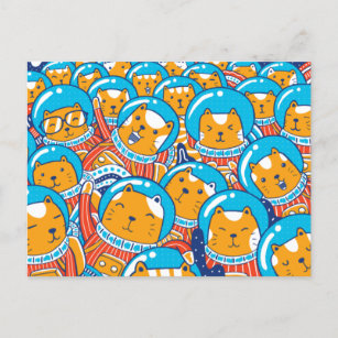 Cartão Postal Uma Multidão De Catstronautas Ilustração Bela