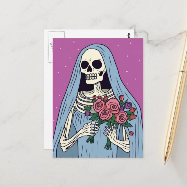 Cartão Postal Uma Noiva Esqueleto Com Flores (Frente/Verso In Situ)