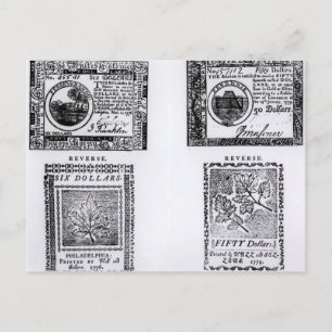 Cartão Postal Uma nota colonial de seis dólares