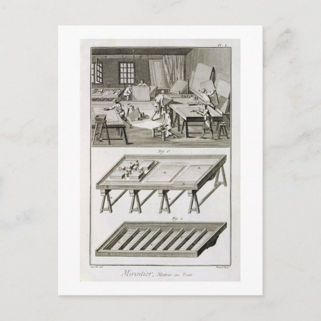 Cartão Postal Uma oficina e ferramentas do criador de espelhos,  (Frente)