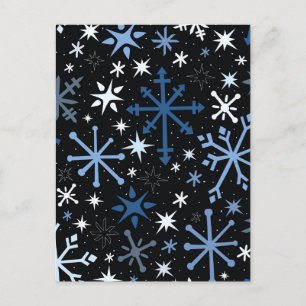 Cartão Postal Uma onda branca de flocos de neve azuis em preto