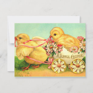 Cartão Postal Uma Páscoa Alegre, ilustração popular vintage,