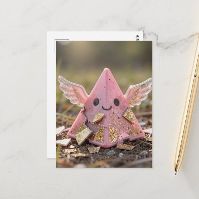 Cartão Postal Uma pirâmide rosa voadora Kawaii (Frente/Verso In Situ)