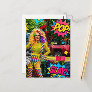 Cartão Postal Uma Rainha Drag Beleza Arte Pop Colorida