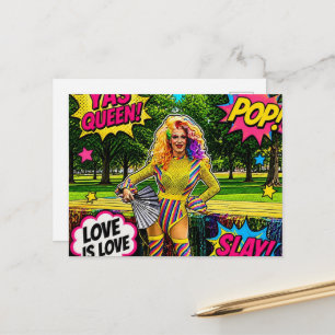 Cartão Postal Uma Rainha Drag Colorida e Bonita Pop Art