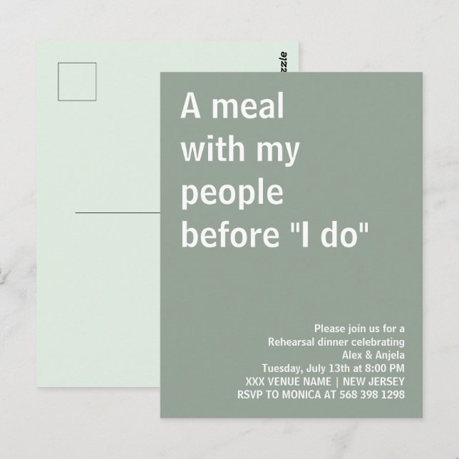 Cartão Postal Uma refeição com meu povo antes do jantar de ensai (Frente/Verso)