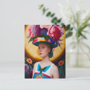 Cartão Postal Uma senhora com um chapéu de sol floral