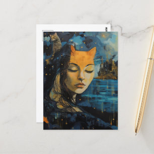 Cartão Postal Uma senhora de gatos na cidade