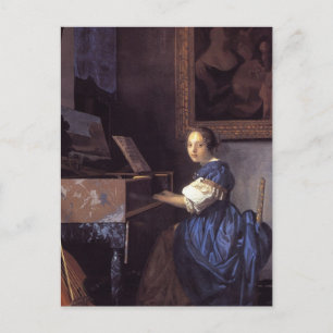 Cartão Postal Uma senhora sentada na Virginal