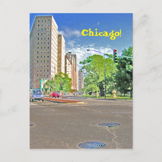 Cartão Postal Uma Tarde Agitada em Chicago (Frente)