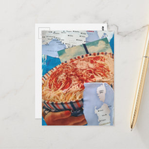 Cartão Postal uma tigela de Espaguete e Colagem da Itália