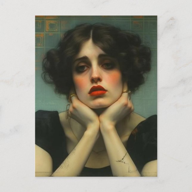 Cartão Postal Uma triste mulher, Faux Vintage (Frente)