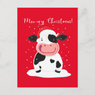 Cartão Postal Uma Vaca De Holstein Feliz Deseja Um Feliz Natal