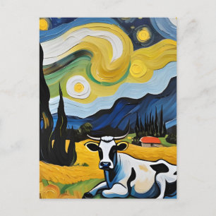Cartão Postal Uma Vaca na Noite Estrelada