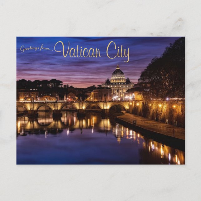 Cartão Postal Uma visão da cidade do Vaticano à noite (Frente)